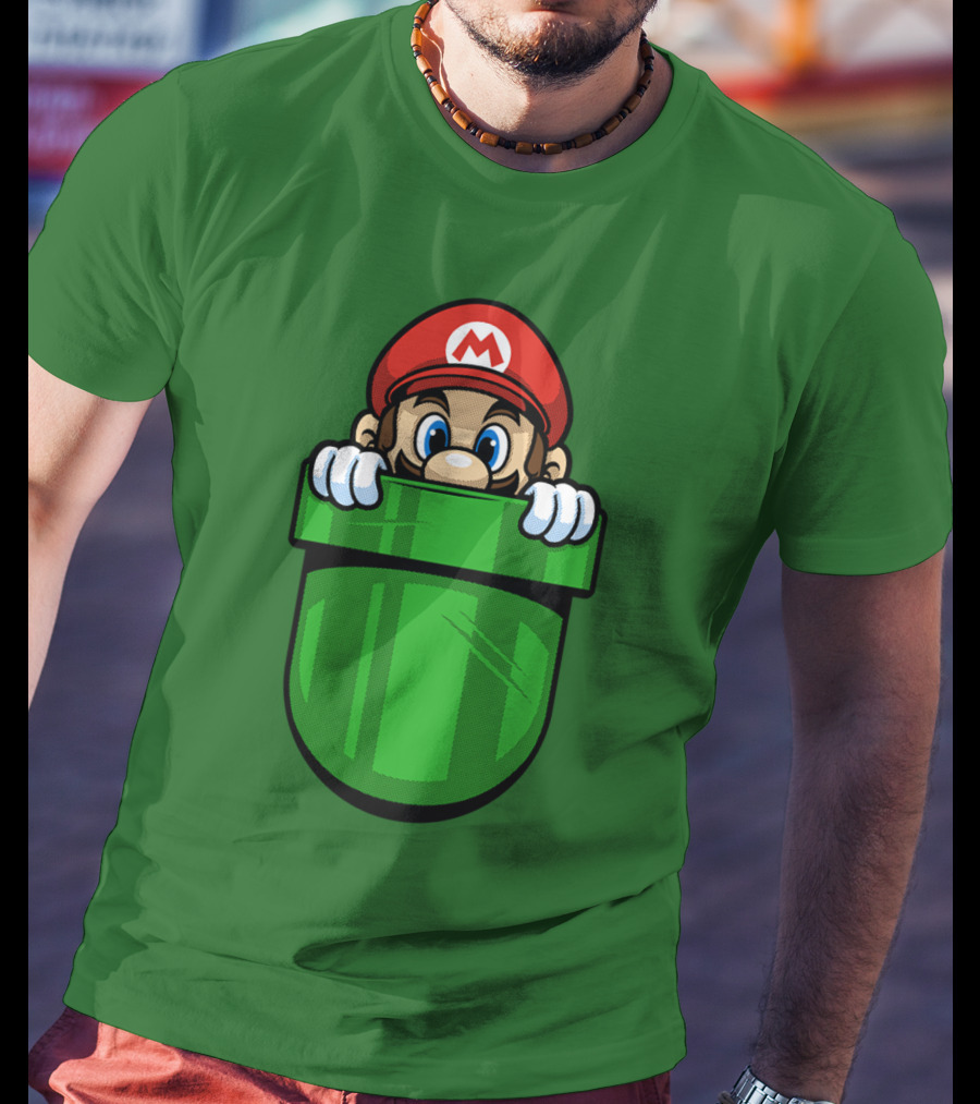 Super Mario Peeking From Green Warp Pipe T-Shirt