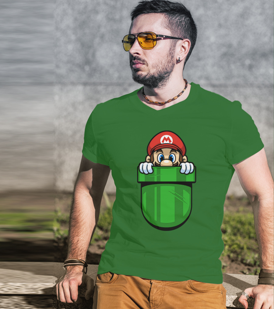 Super Mario Peeking From Green Warp Pipe T-Shirt