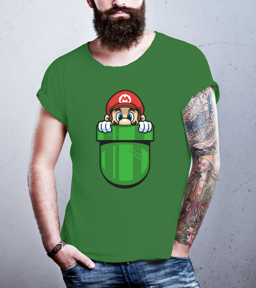 Super Mario Peeking From Green Warp Pipe T-Shirt