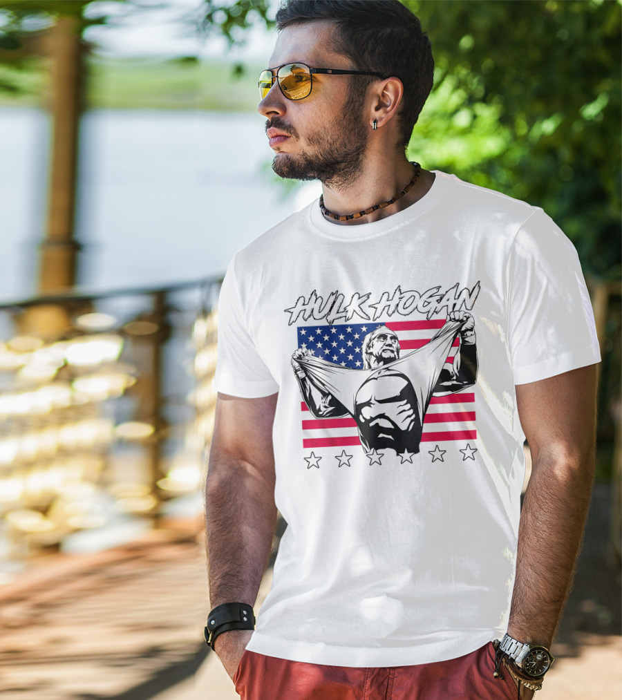 Hulk Hogan American Flag Stars Iconic Pose T-Shirt