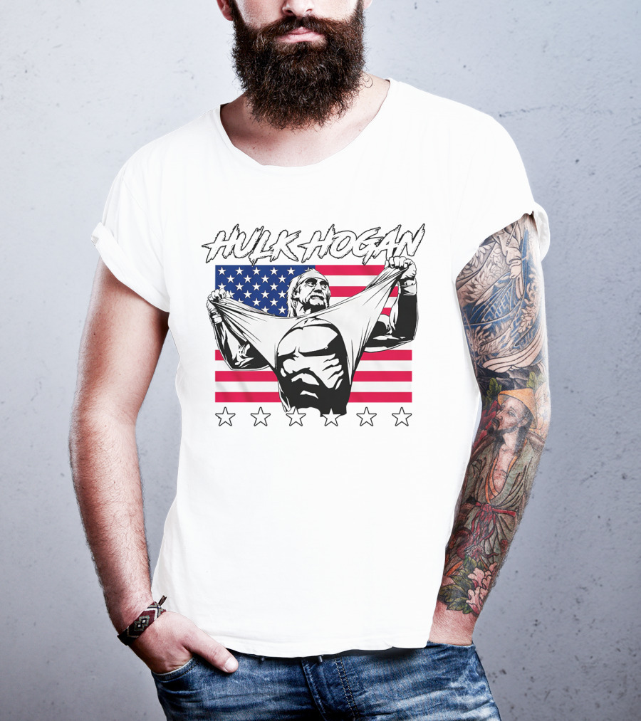 Hulk Hogan American Flag Stars Iconic Pose T-Shirt