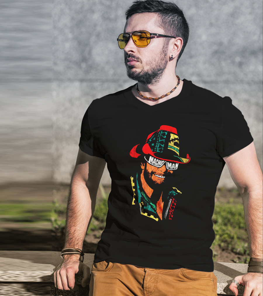 Macho Man Retro Style Cowboy Hat And Sunglasses T-Shirt