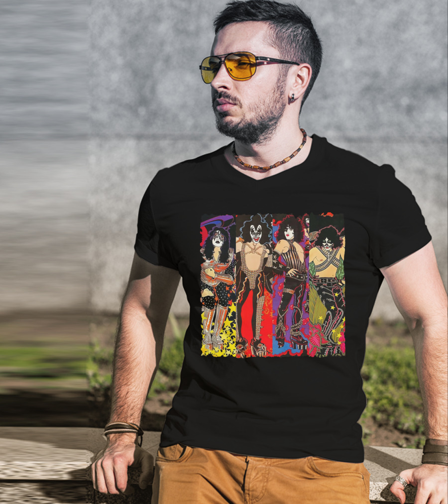 ISS2 KISS Band Cartoon Style Characters T-Shirt