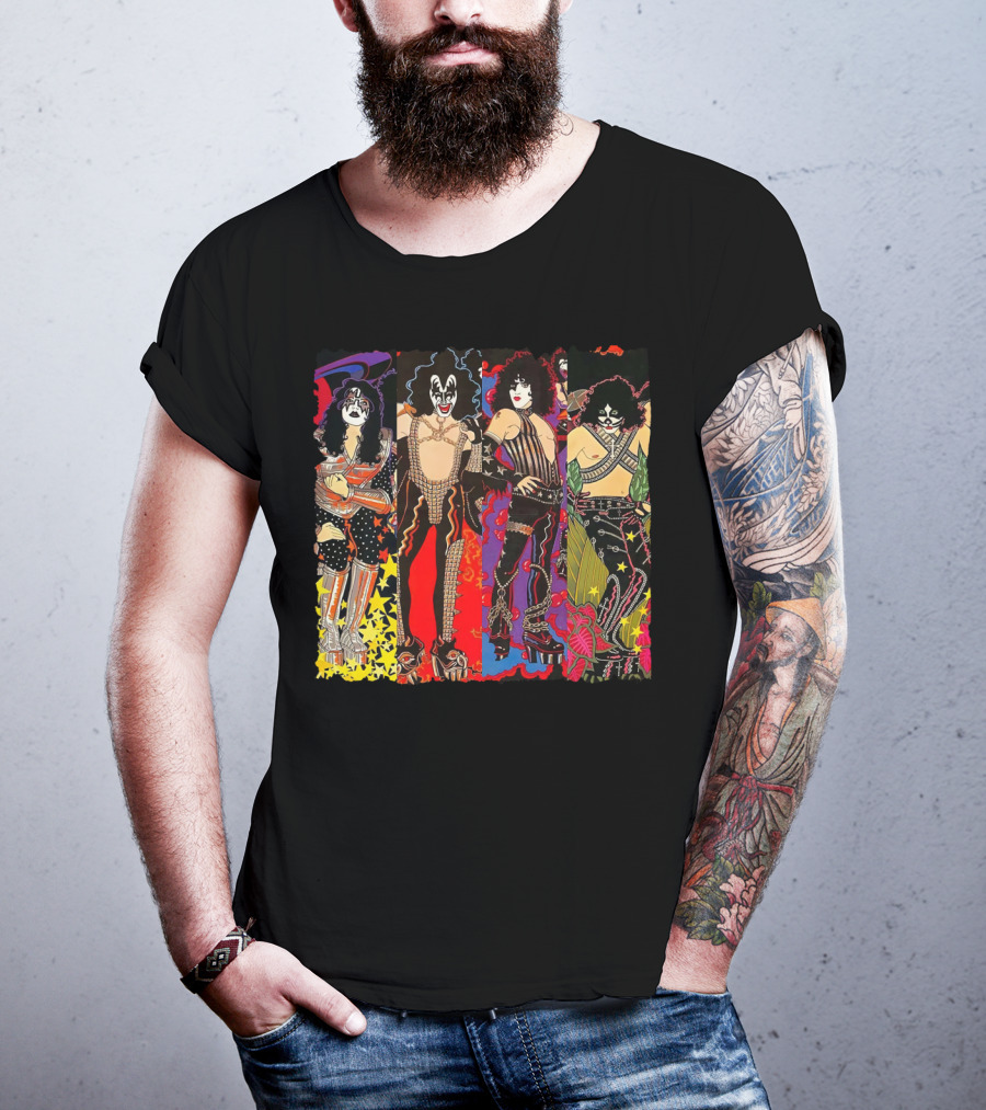 ISS2 KISS Band Cartoon Style Characters T-Shirt