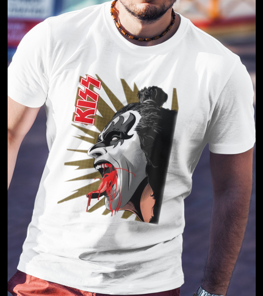 KISS Demon Face Makeup With Blood Spatter T-Shirt