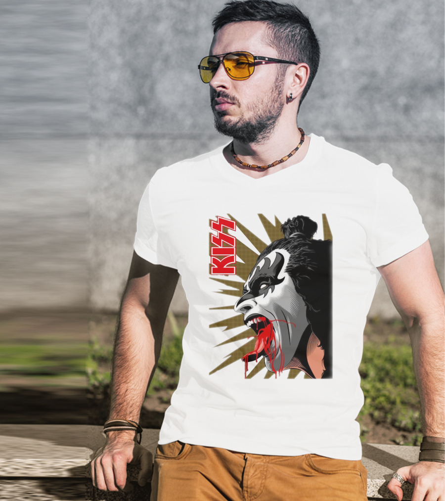 KISS Demon Face Makeup With Blood Spatter T-Shirt