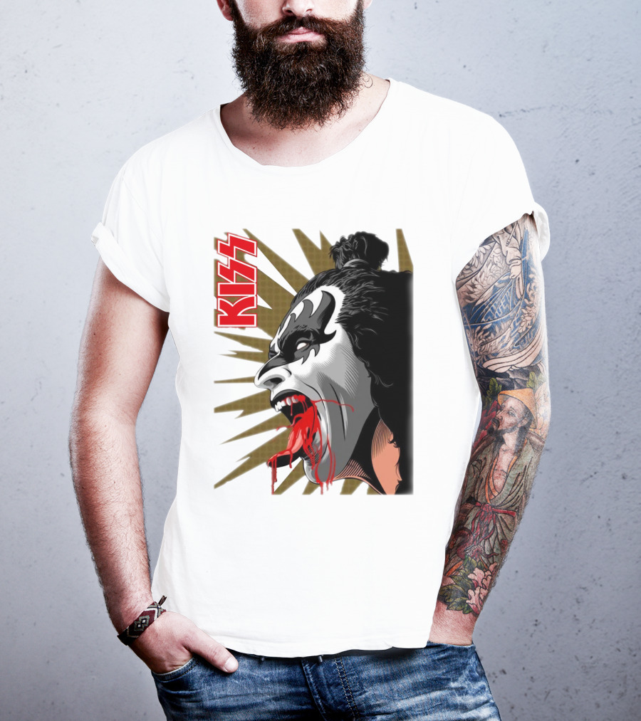 KISS Demon Face Makeup With Blood Spatter T-Shirt