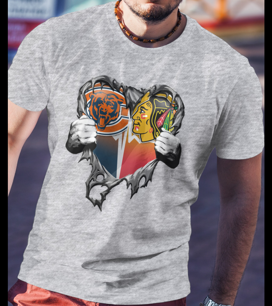 Chicago Bears And Blackhawks Heart T-Shirt