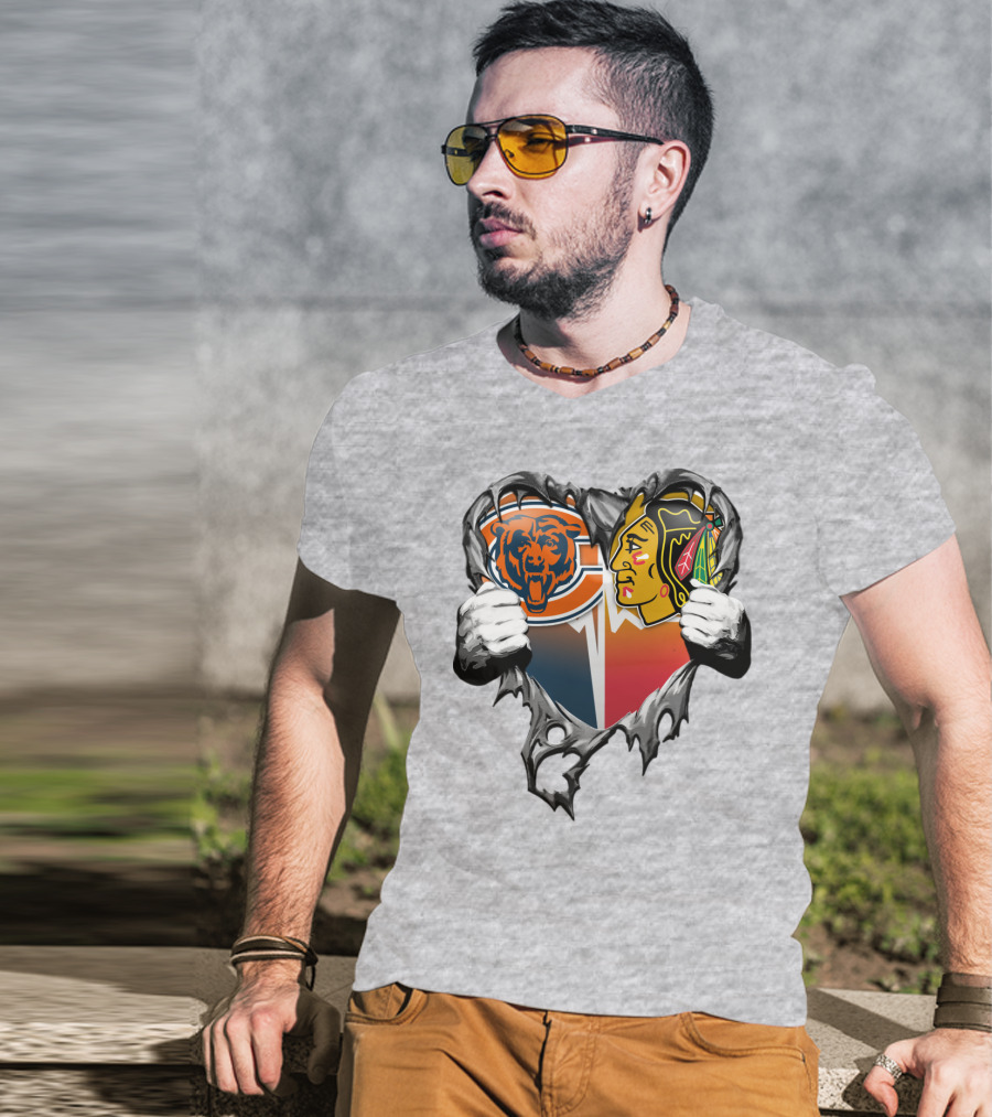 Chicago Bears And Blackhawks Heart T-Shirt