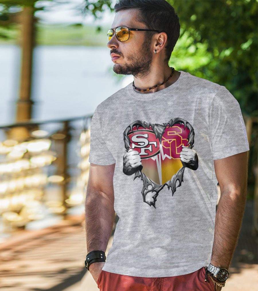 Sf Heart With Usc Trojans And San Francisco Theme T-Shirt