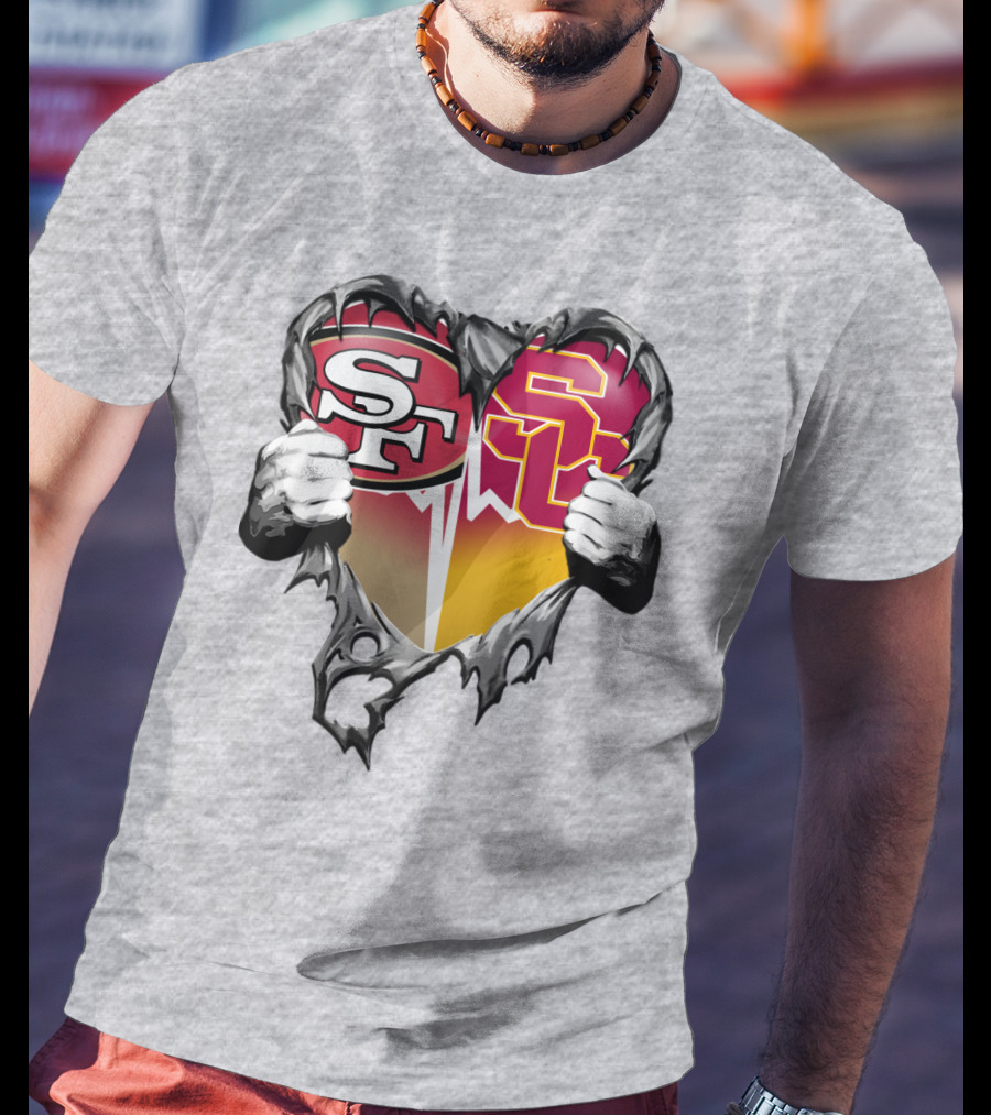 Sf Heart With Usc Trojans And San Francisco Theme T-Shirt