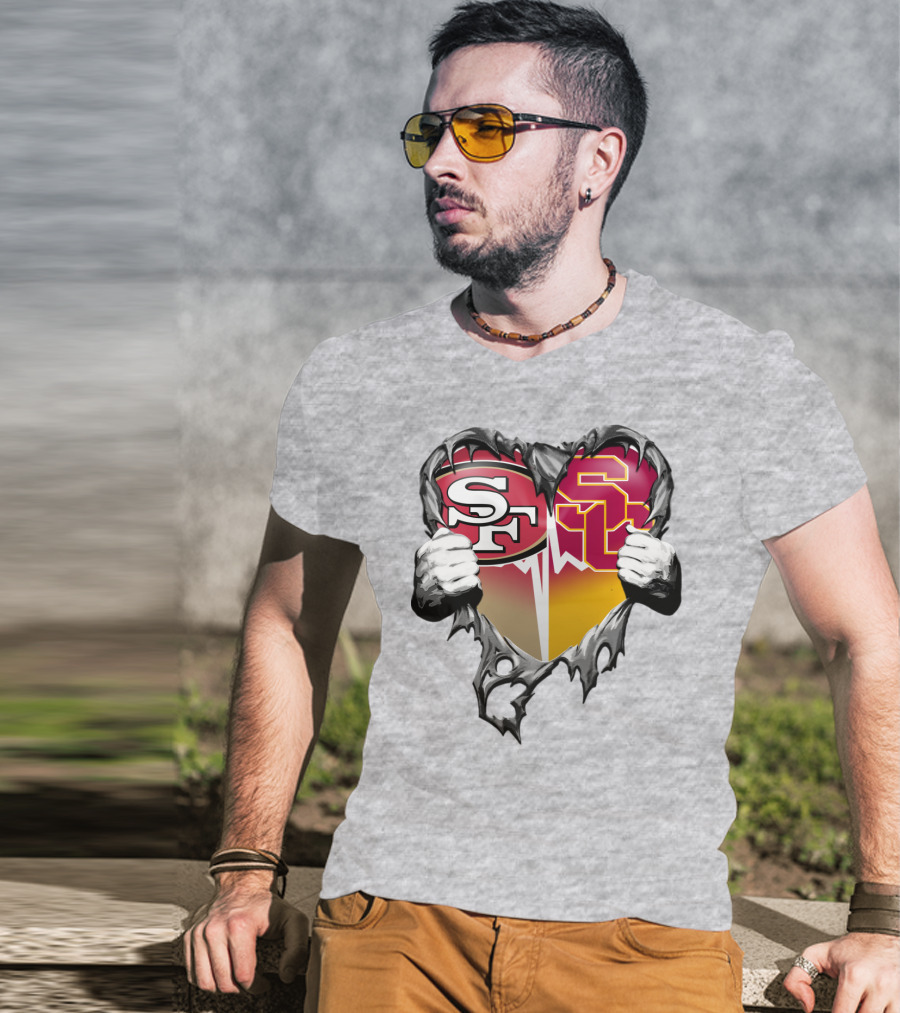 Sf Heart With Usc Trojans And San Francisco Theme T-Shirt