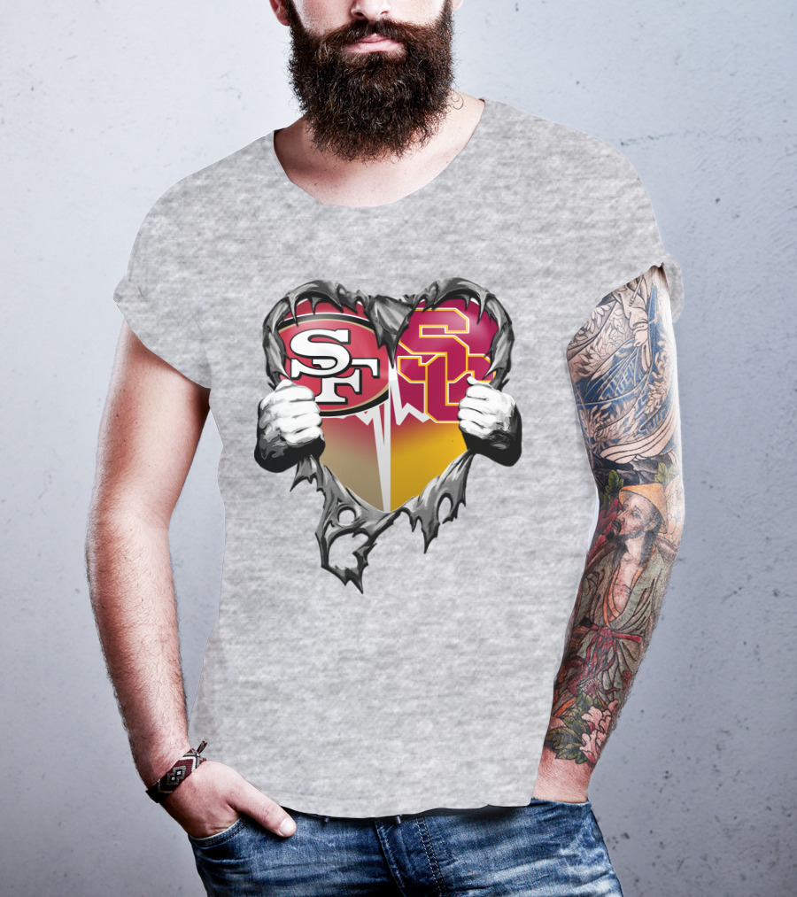Sf Heart With Usc Trojans And San Francisco Theme T-Shirt