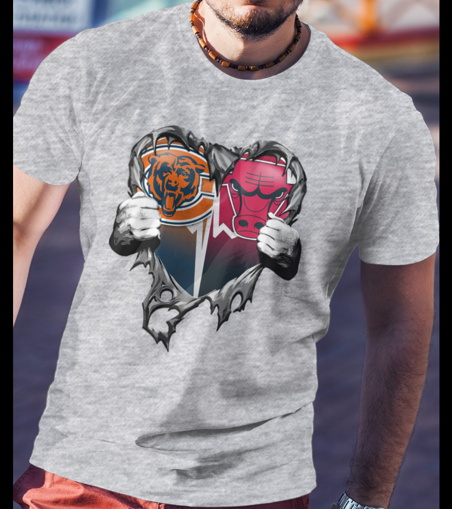 Chicago Bears And Bulls Heart Tear T-Shirt
