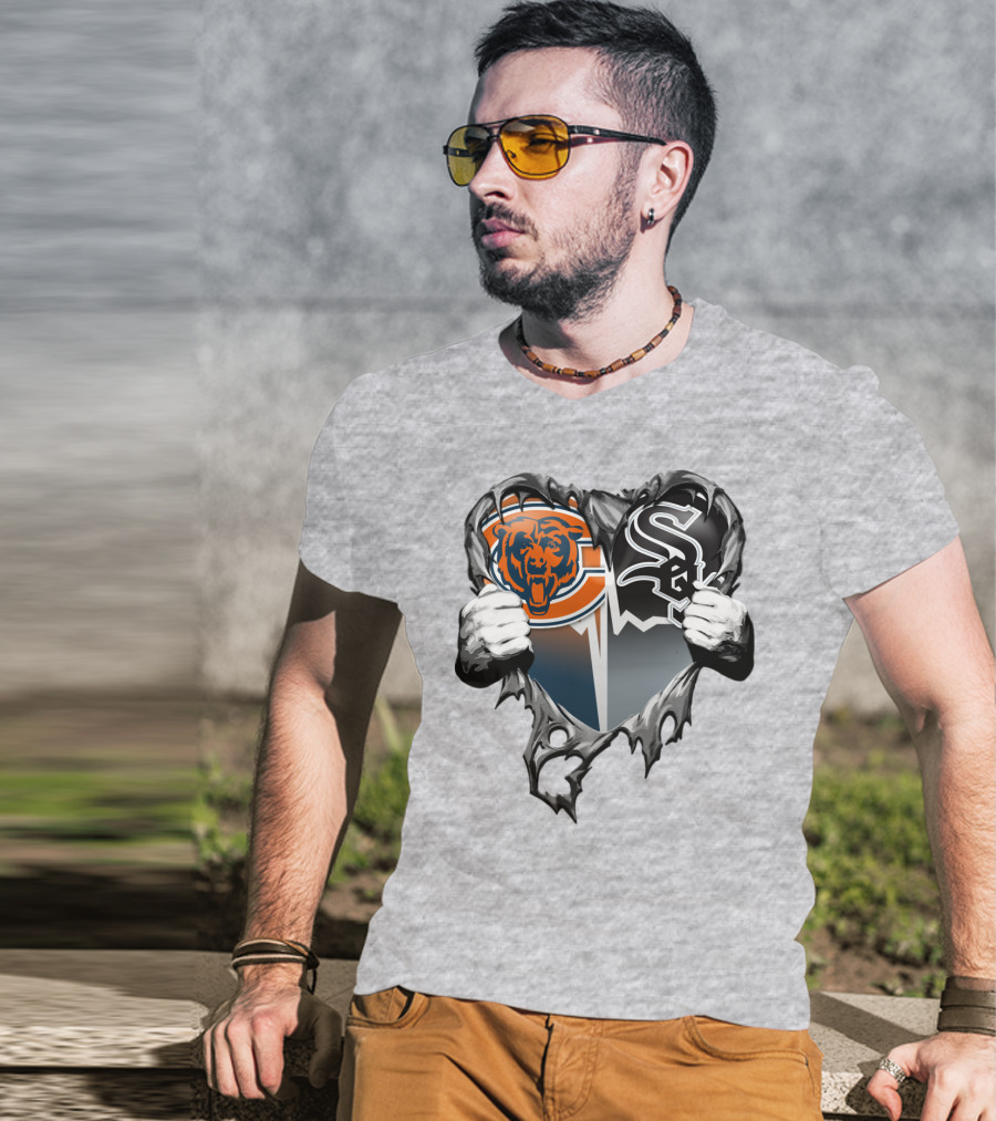 Chicago Bears And Chicago White Sox Heart Logo Xatt009 T-Shirt