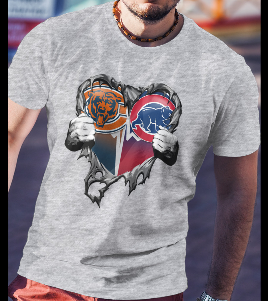 Xatt008 Chicago Bears And Cubs Heart T-Shirt