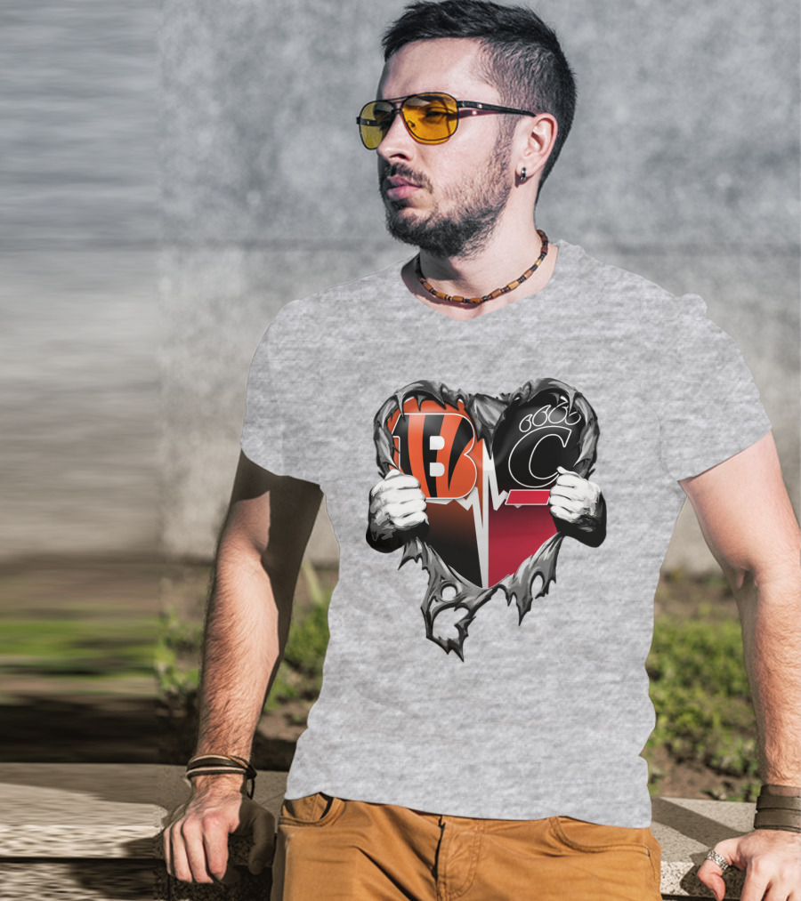 Bengals Bearcats Heartbeat Bengals Logo Bearcat Paw Cincinnati T-Shirt