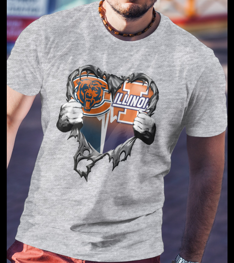 Chicago Bears Illinois Fighting Illini Heart Tear T-Shirt