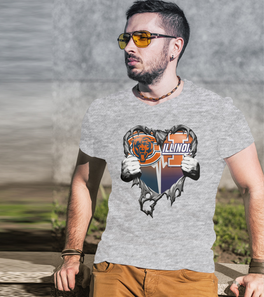 Chicago Bears Illinois Fighting Illini Heart Tear T-Shirt
