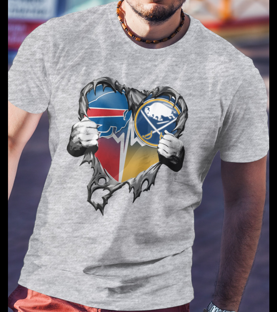 Buffalo Bills Sabres Heart Logo Fusion T-Shirt