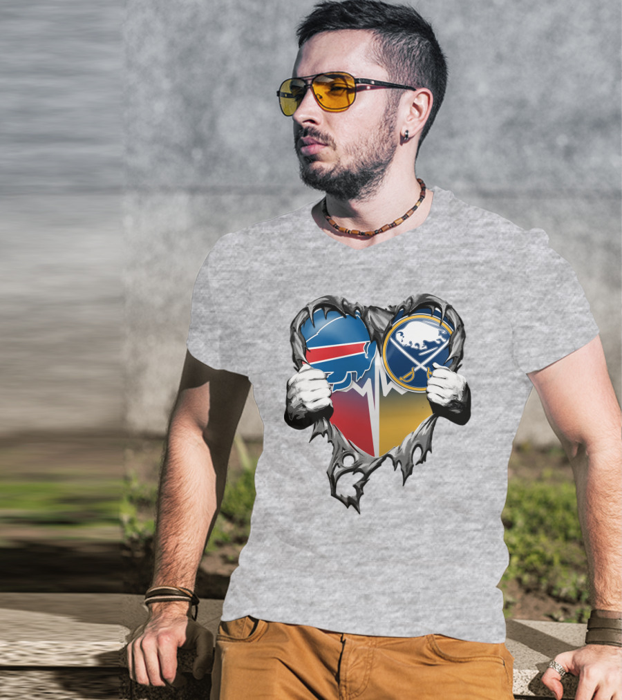 Buffalo Bills Sabres Heart Logo Fusion T-Shirt