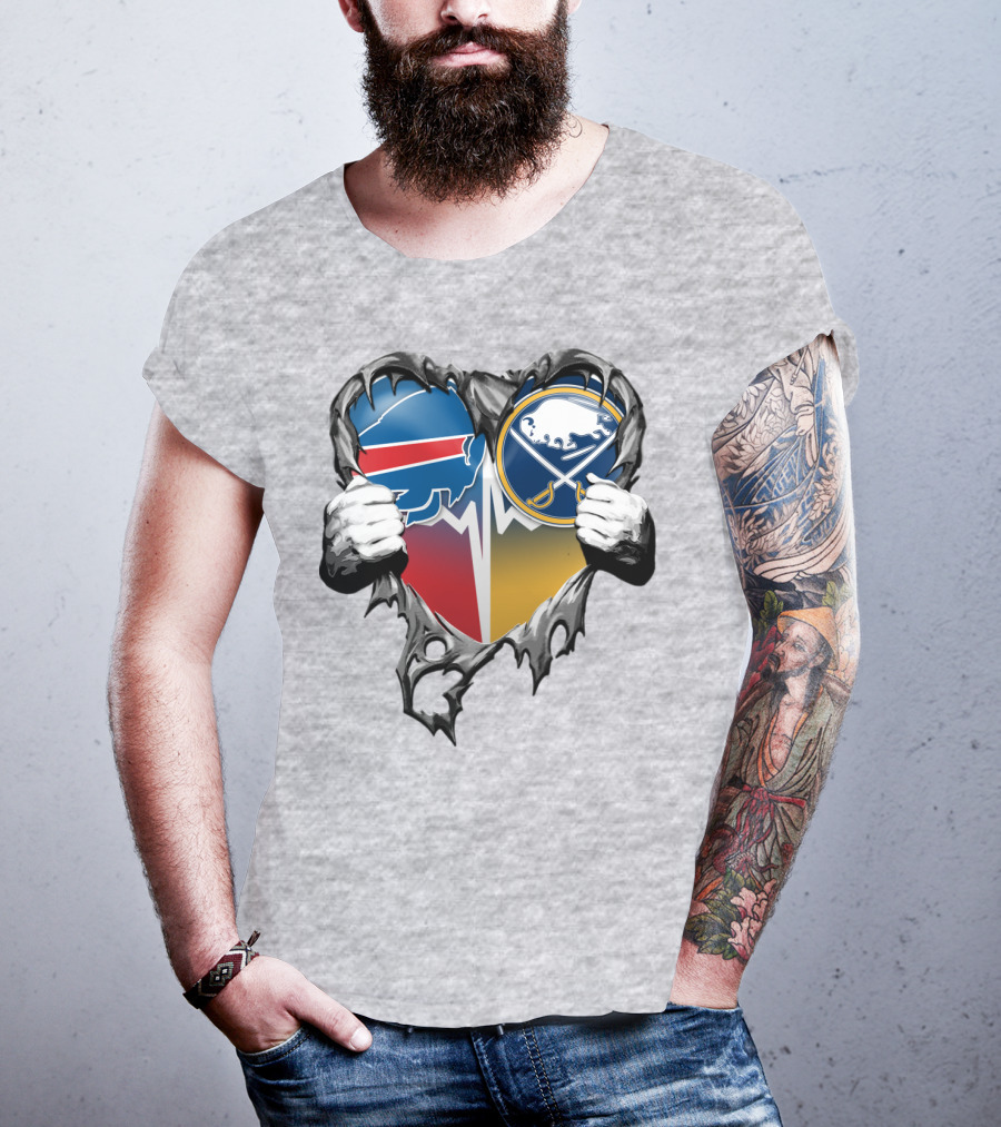 Buffalo Bills Sabres Heart Logo Fusion T-Shirt