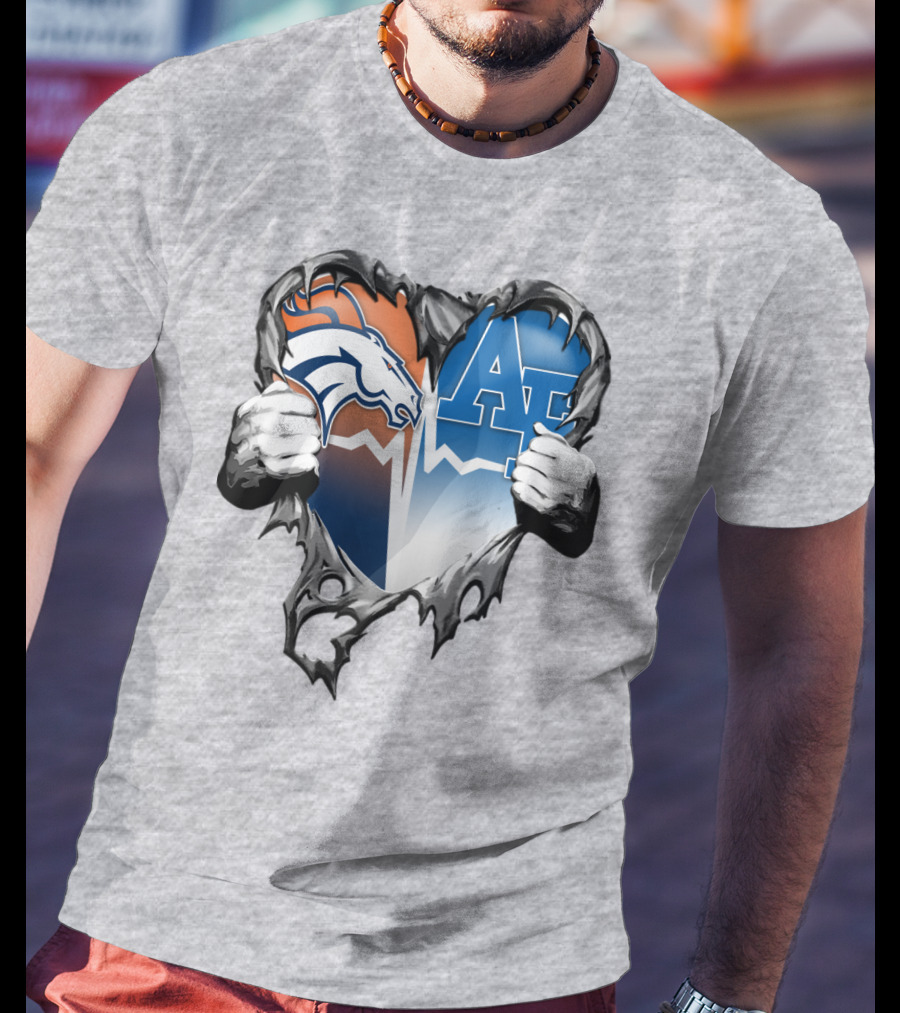 Denver Broncos Air Force Falcons Heart Rip T-Shirt