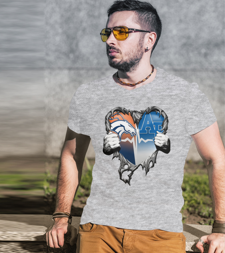Denver Broncos Air Force Falcons Heart Rip T-Shirt