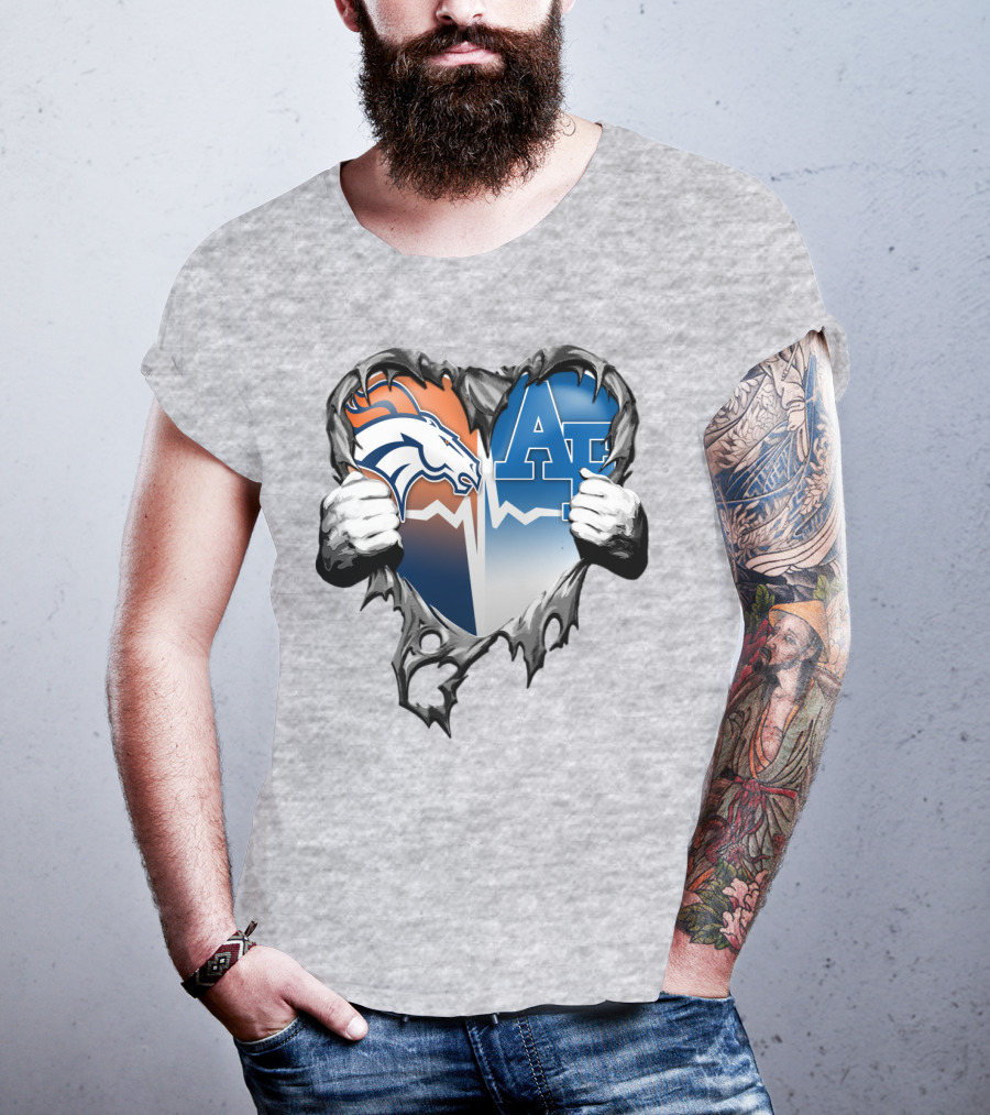 Denver Broncos Air Force Falcons Heart Rip T-Shirt