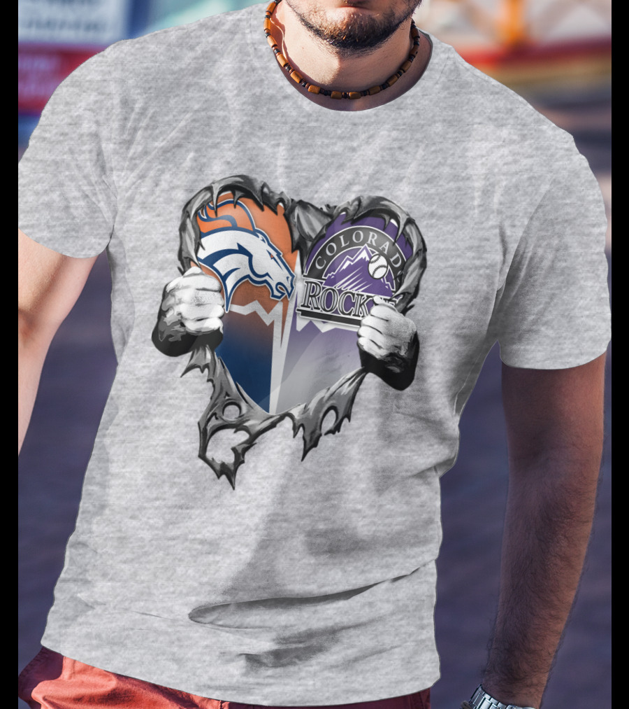 Denver Broncos Colorado Rockies Split Heart T-Shirt