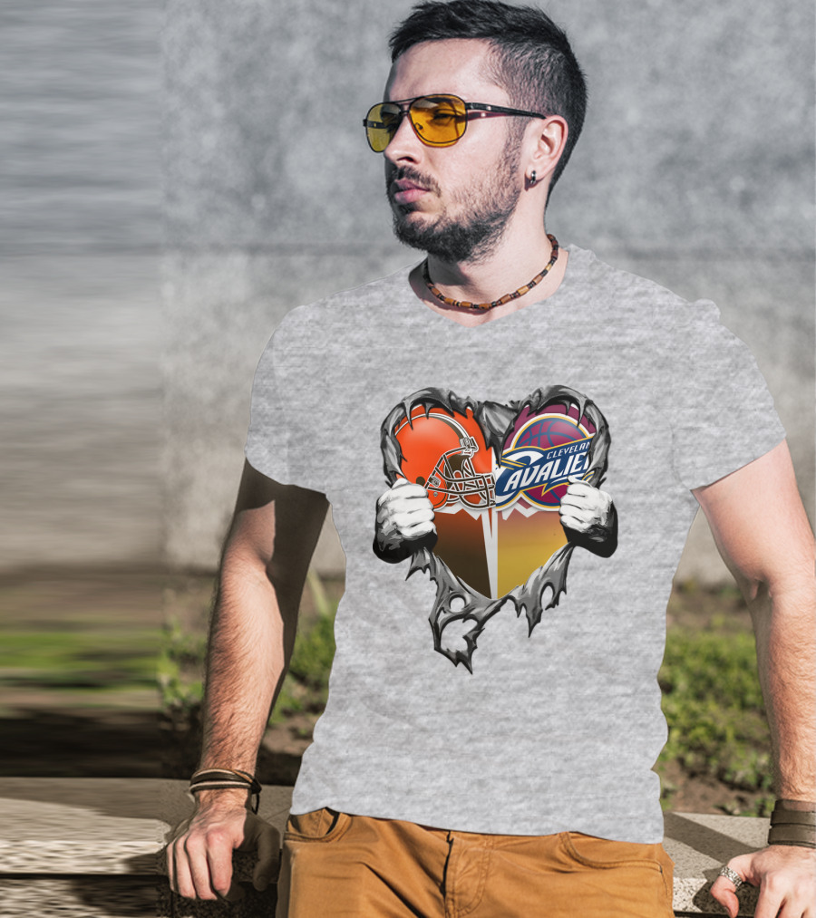 Cleveland Cavaliers Browns Heart Combination T-Shirt