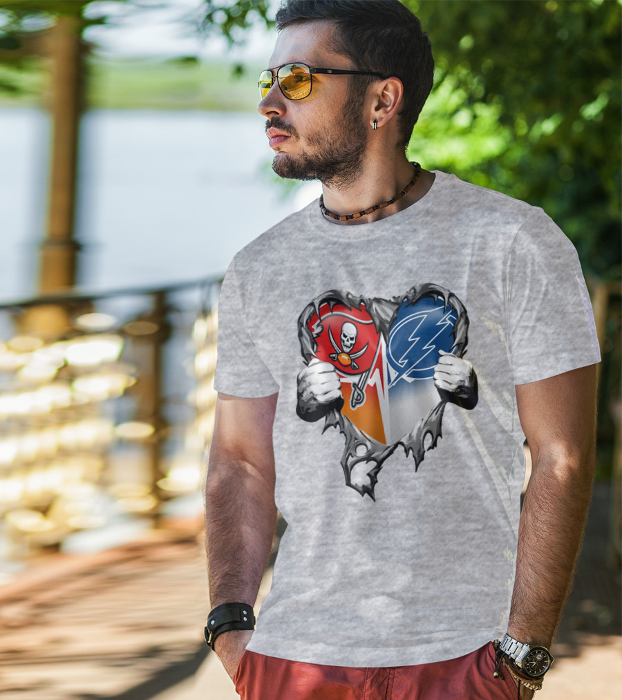 Tampa Bay Buccaneers And Tampa Bay Lightning Heart T-Shirt