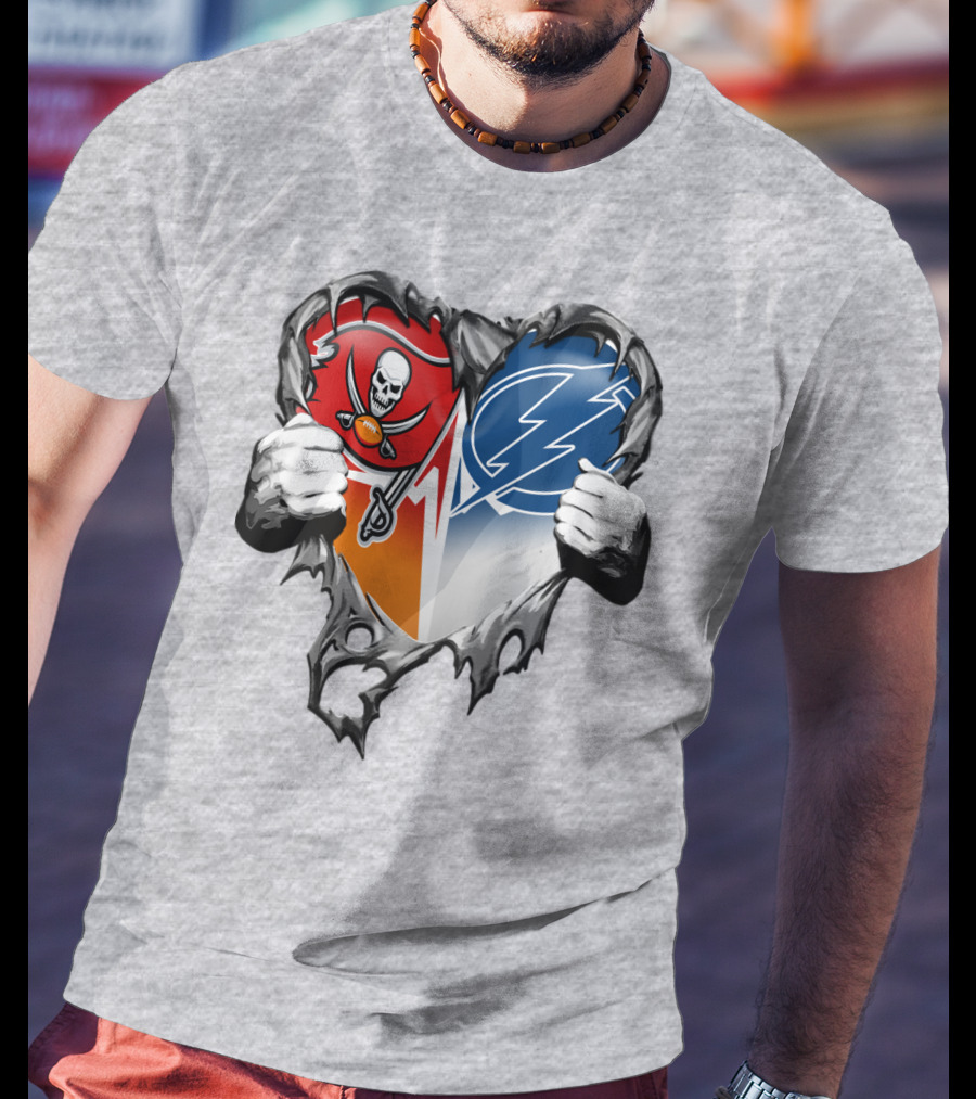 Tampa Bay Buccaneers And Tampa Bay Lightning Heart T-Shirt
