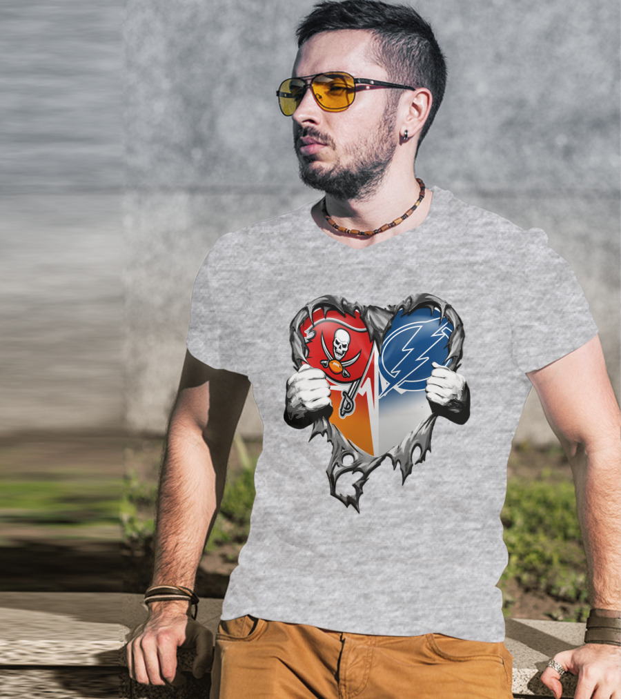 Tampa Bay Buccaneers And Tampa Bay Lightning Heart T-Shirt