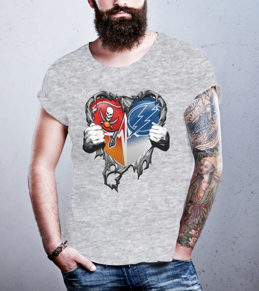 Tampa Bay Buccaneers And Tampa Bay Lightning Heart T-Shirt
