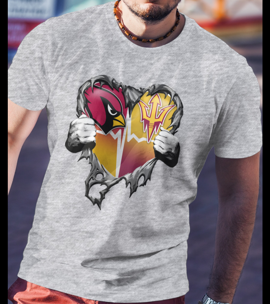 Arizona Cardinals Arizona State Sun Devils Heart Dual Allegiance T-Shirt