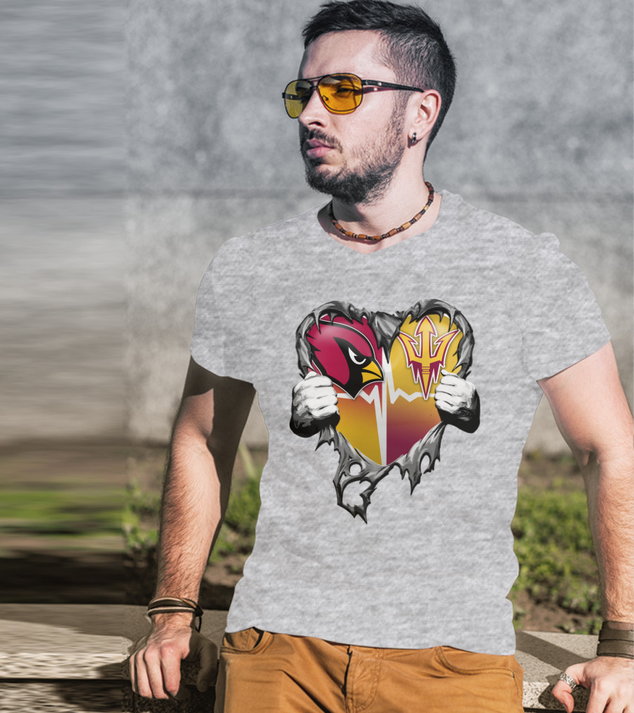 Arizona Cardinals Arizona State Sun Devils Heart Dual Allegiance T-Shirt