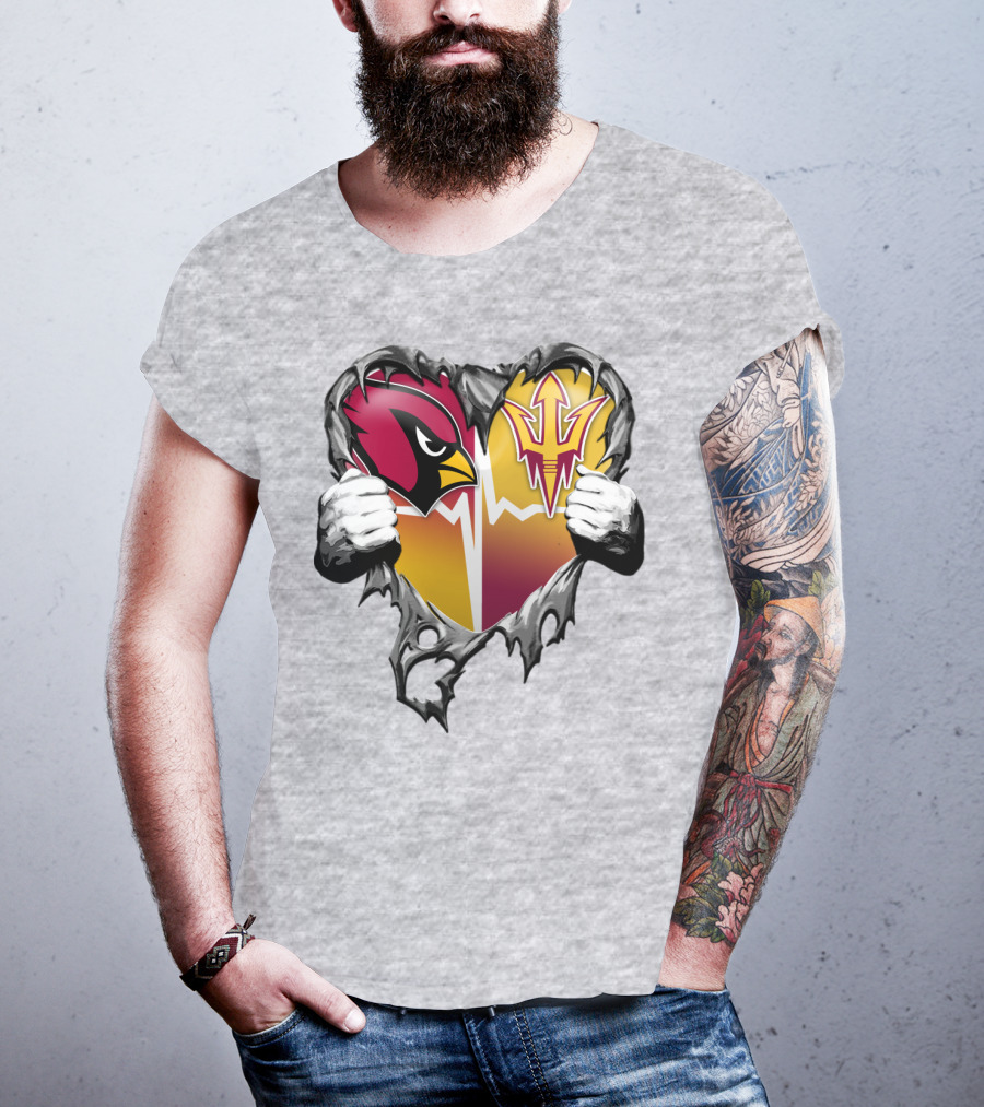 Arizona Cardinals Arizona State Sun Devils Heart Dual Allegiance T-Shirt