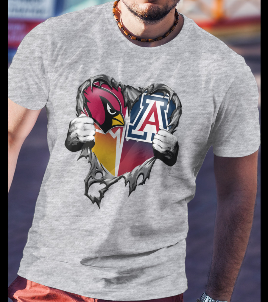 Arizona Cardinals And Arizona Wildcats Heart Tear T-Shirt