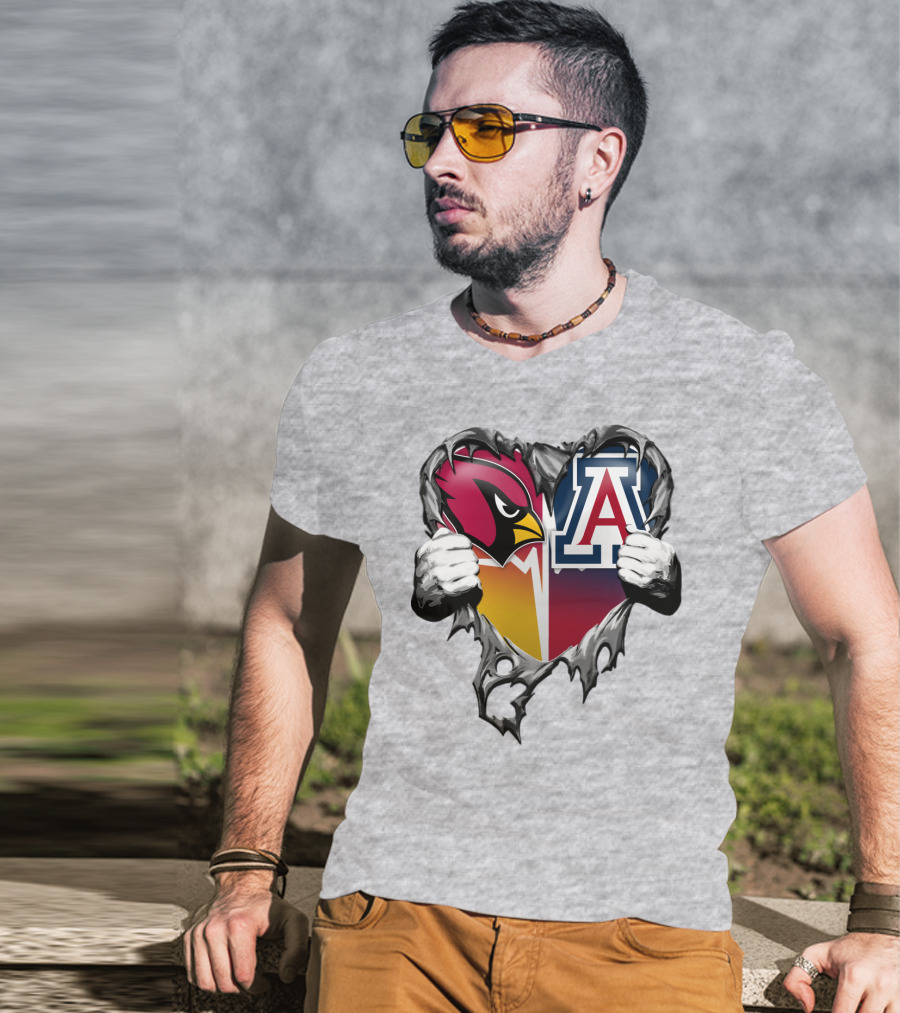 Arizona Cardinals And Arizona Wildcats Heart Tear T-Shirt