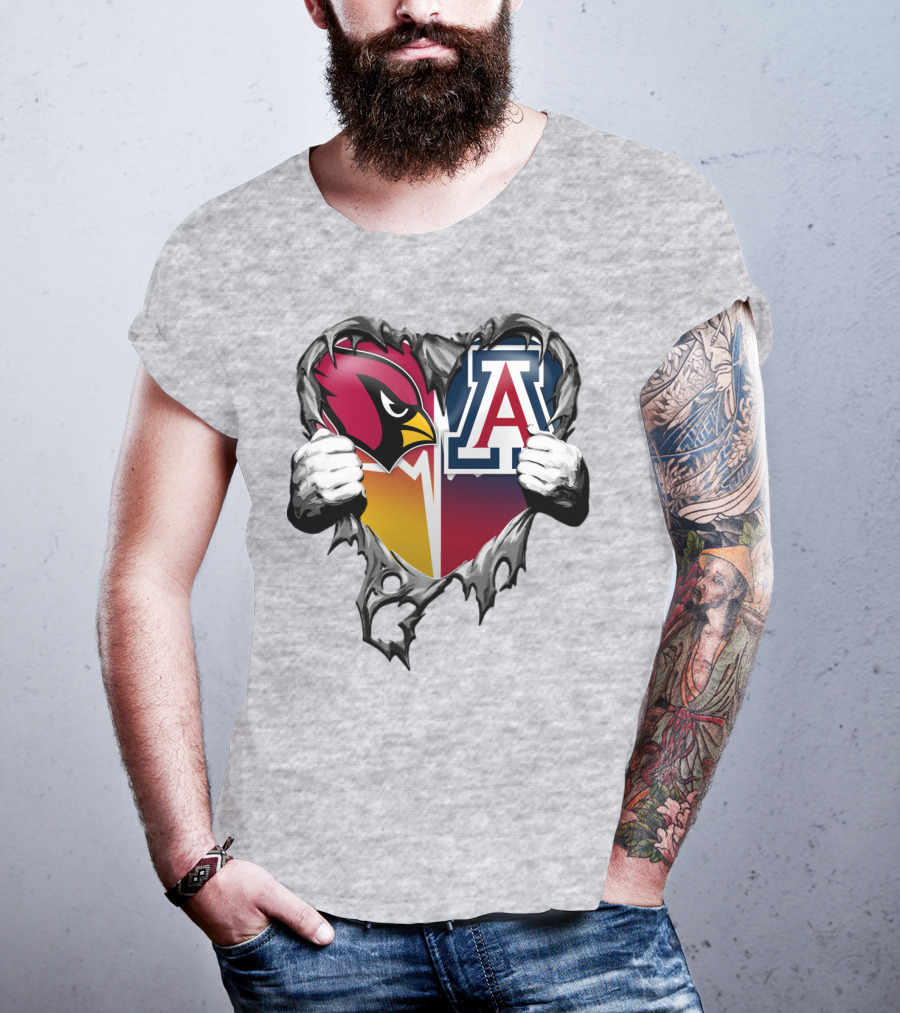 Arizona Cardinals And Arizona Wildcats Heart Tear T-Shirt