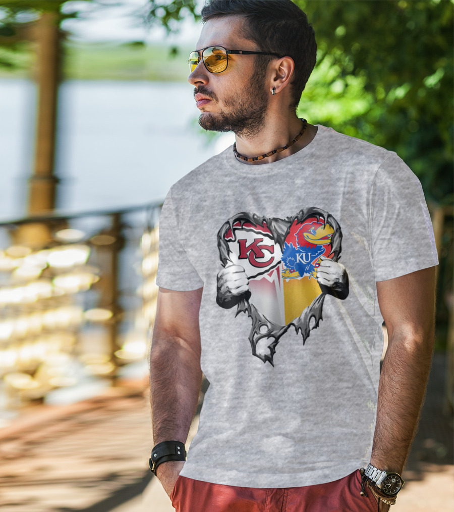 Kansas City Chiefs Jayhawks Ku Heart Tear T-Shirt