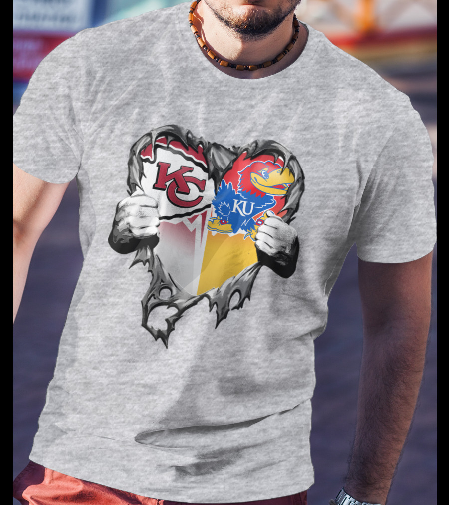 Kansas City Chiefs Jayhawks Ku Heart Tear T-Shirt