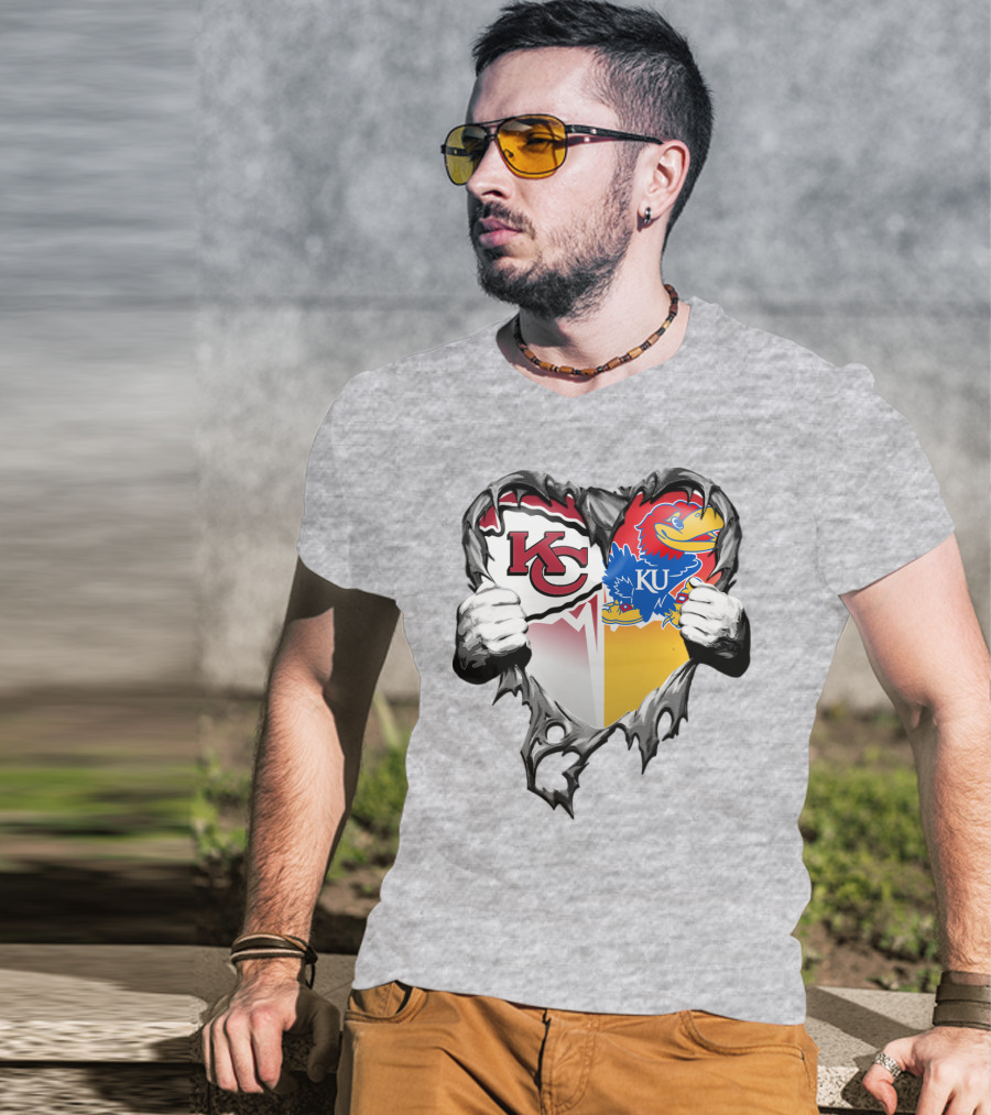 Kansas City Chiefs Jayhawks Ku Heart Tear T-Shirt