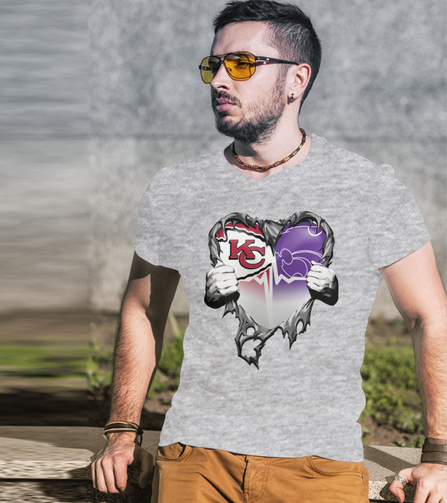 Kansas City Chiefs And Kansas State Wildcats Heart T-Shirt