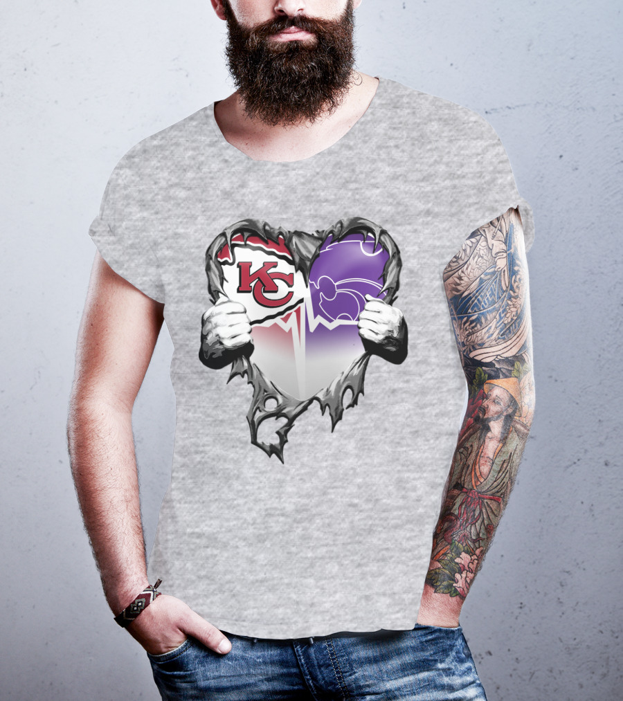 Kansas City Chiefs And Kansas State Wildcats Heart T-Shirt