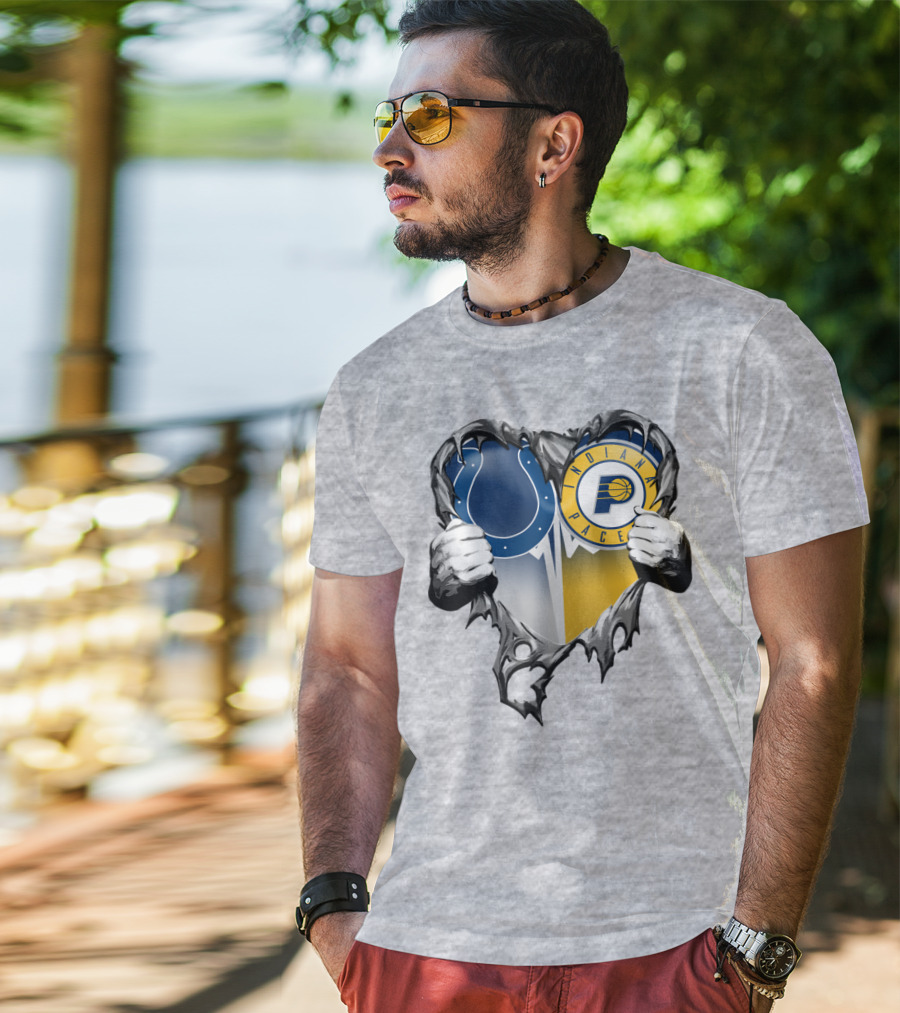 Indianapolis Colts Indiana Pacers Heart Rip T-Shirt