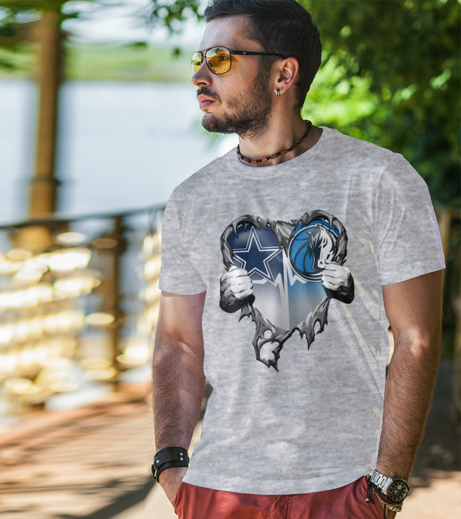 Dallas Cowboys And Mavericks Heart Logo Fusion T-Shirt