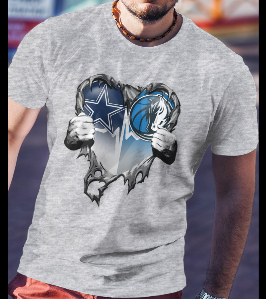 Dallas Cowboys And Mavericks Heart Logo Fusion T-Shirt