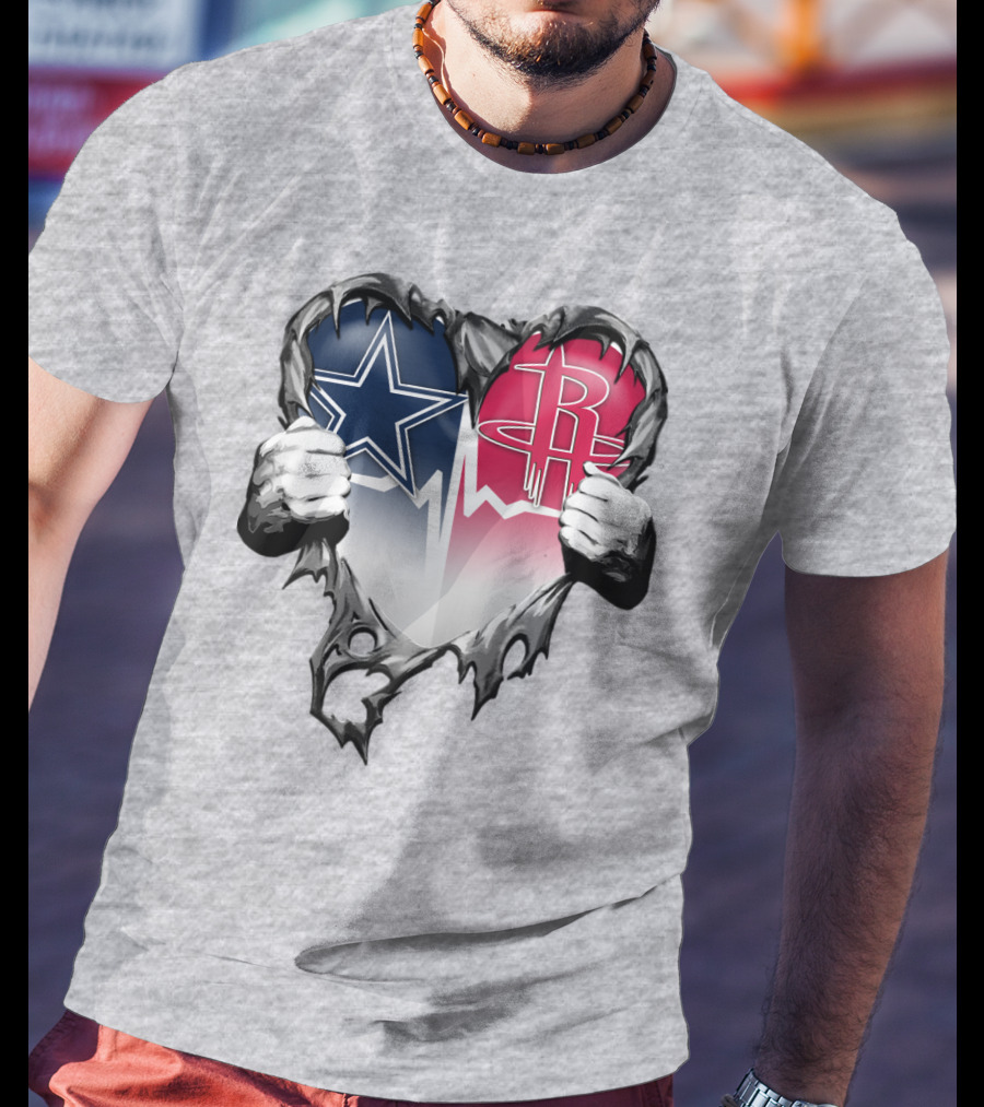 Dallas Cowboys Houston Rockets Torn Heart Logo Fusion T-Shirt
